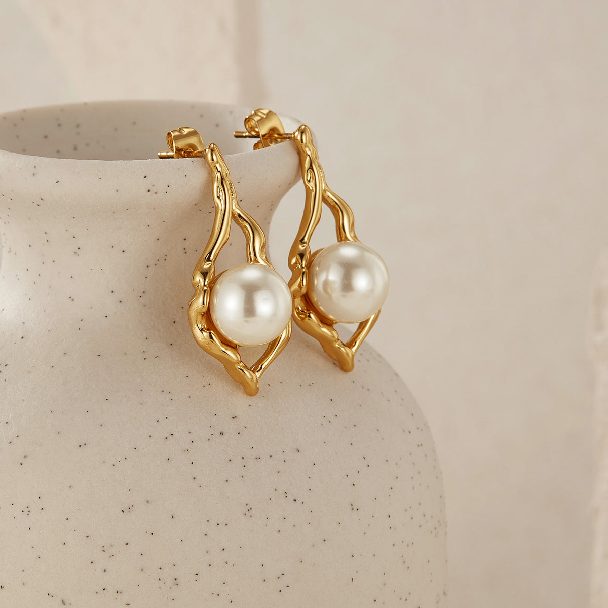 Uma Geometric Pearl Earrings — view 6