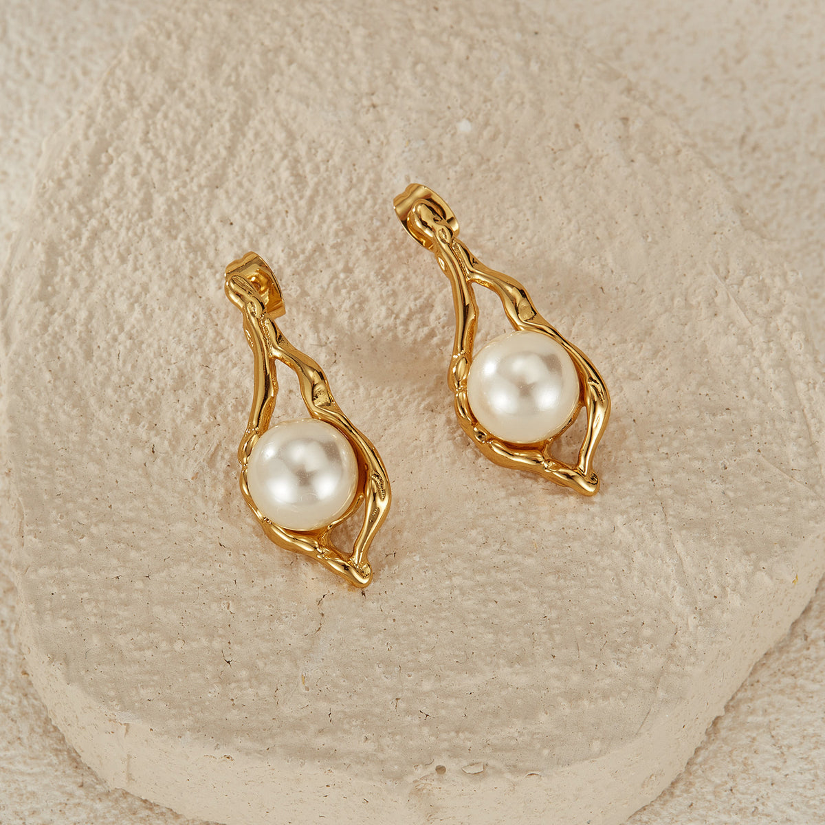 Uma Geometric Pearl Earrings — view 2