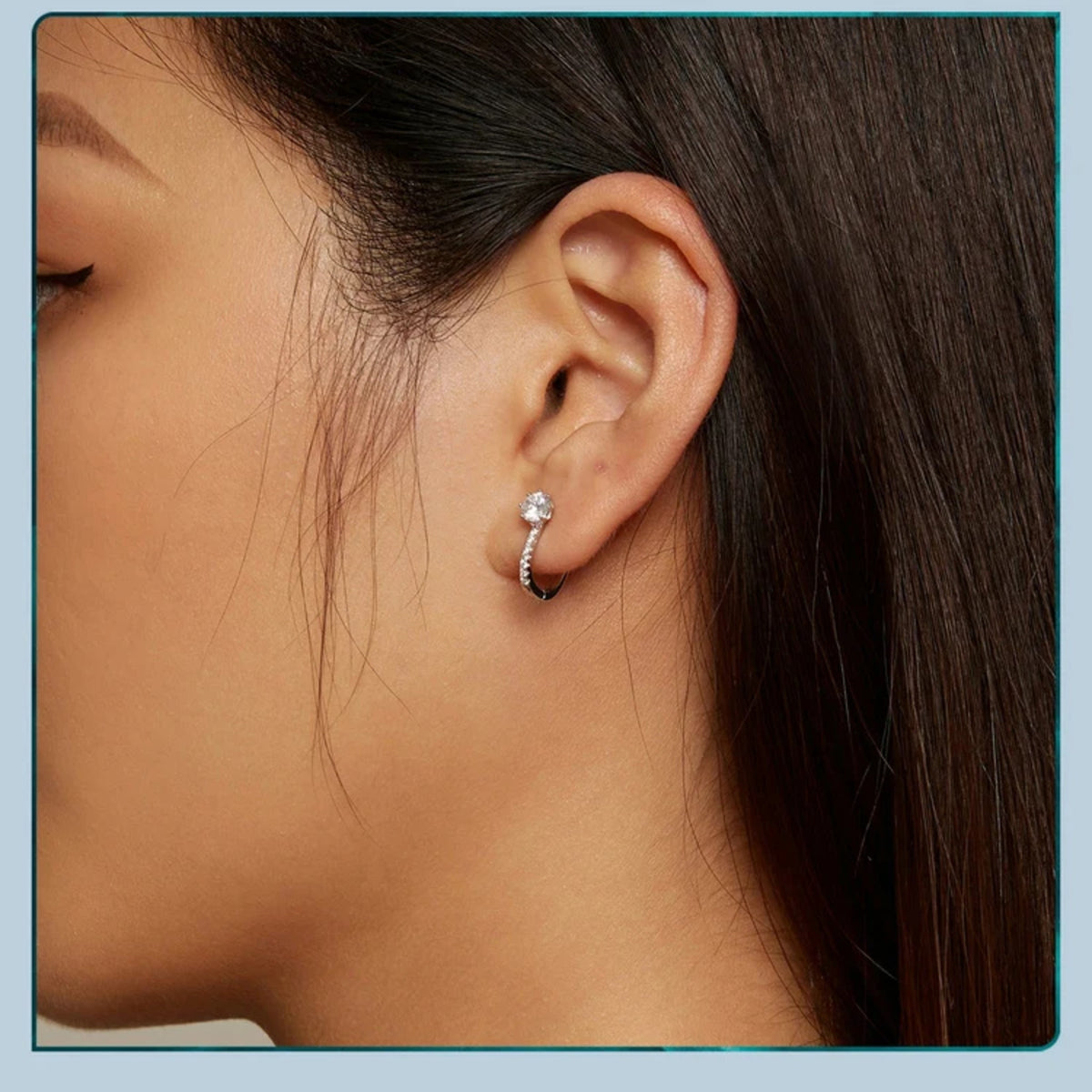Elena Solitaire Huggie Hoops — view 4