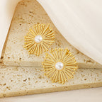 Rina Flower Pearl Stud Earrings — view 5