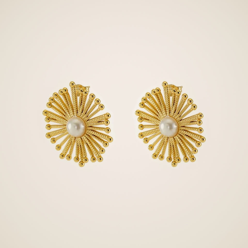 Rina Flower Pearl Stud Earrings — view 1