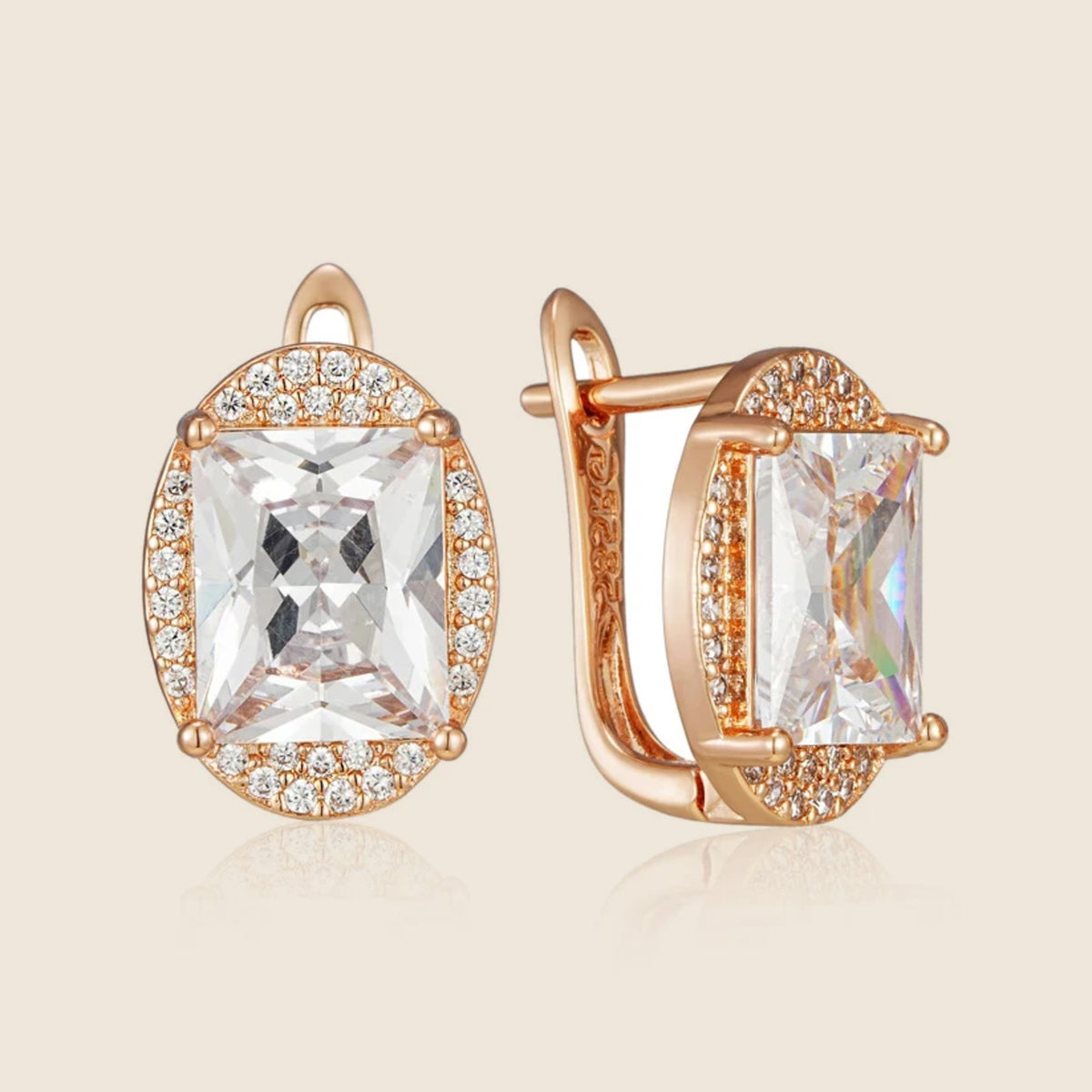 Simona Emerald-Cut Halo Earrings — view 1