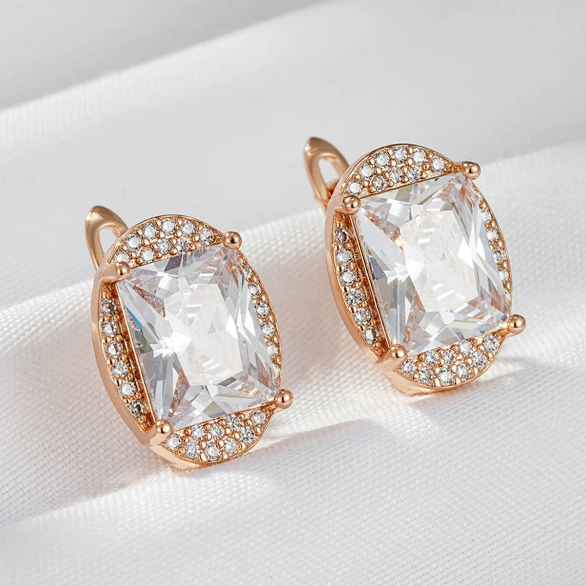 Simona Emerald-Cut Halo Earrings — view 2