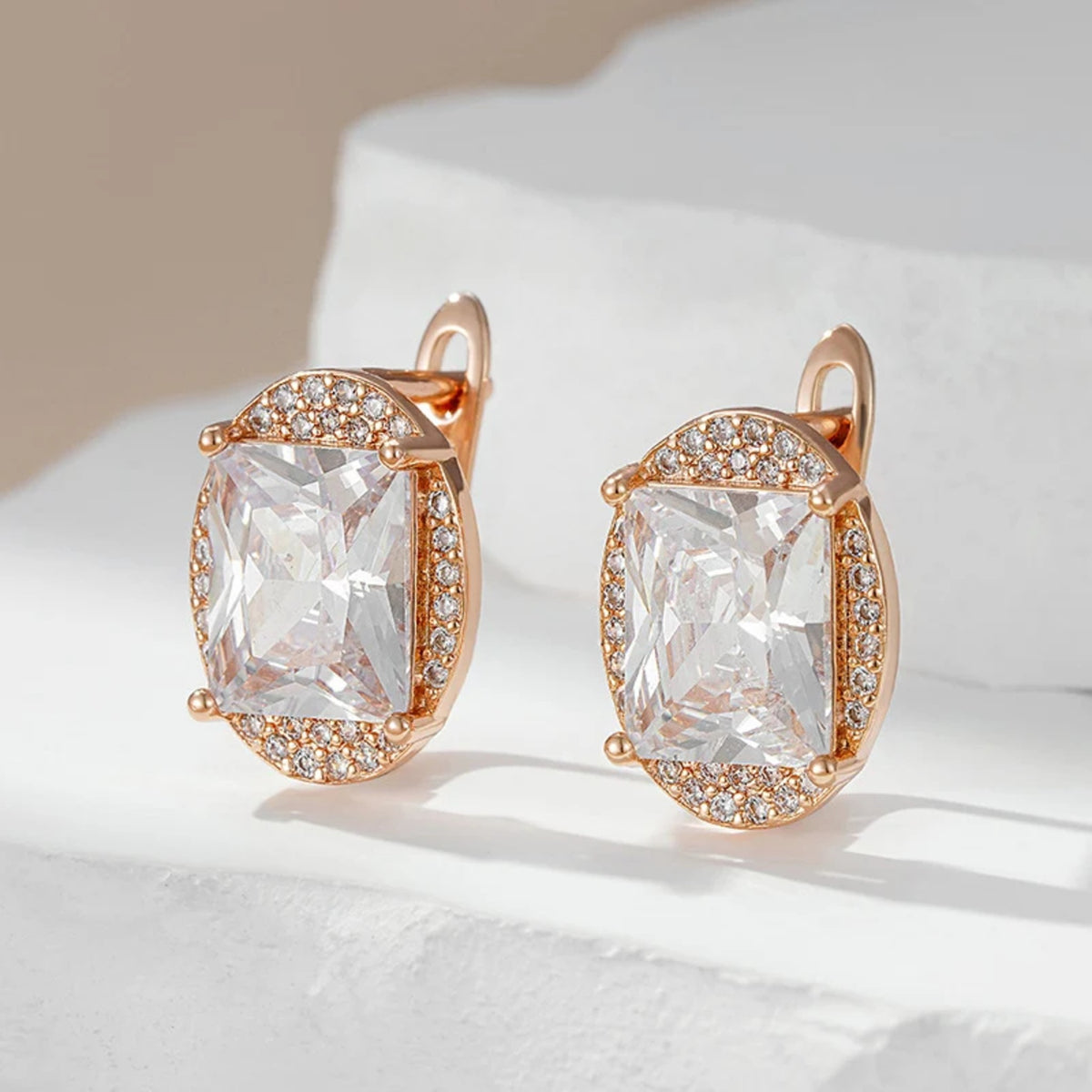 Simona Emerald-Cut Halo Earrings — view 5