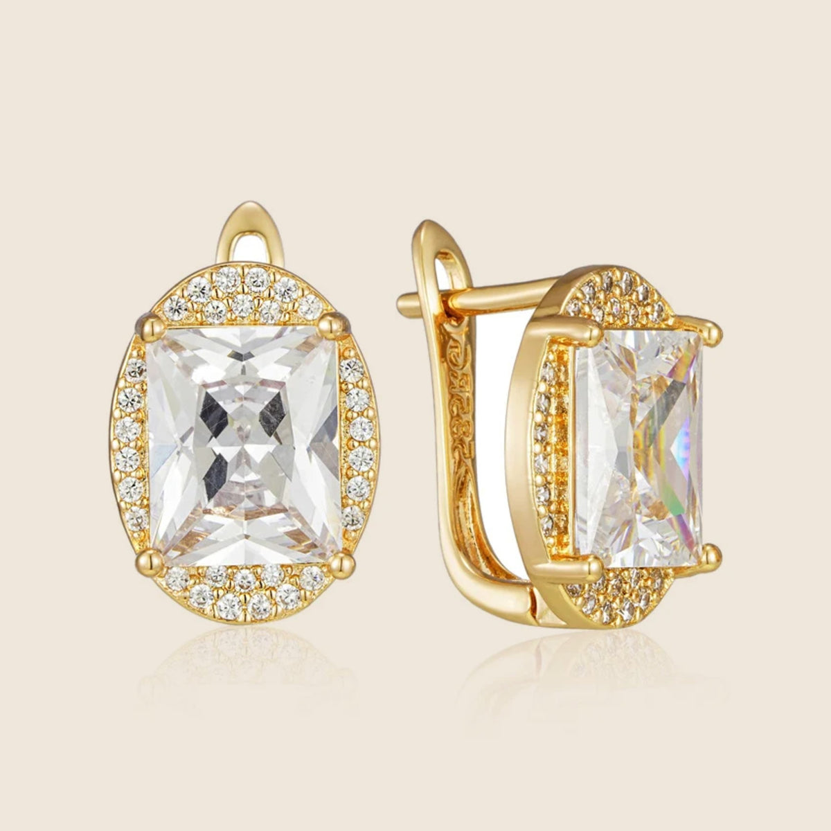 Simona Emerald-Cut Halo Earrings — view 7