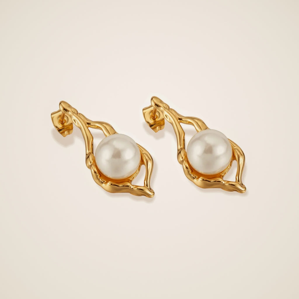 Uma Geometric Pearl Earrings — view 1